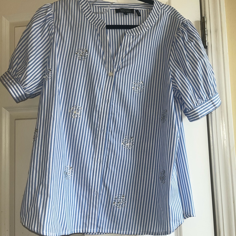 Blue & White Striped Embellished Shirt